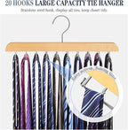2 Pack Tie Rack Belt Hanger for Closet Fitnice Upgraded Non Slip Tie Hanger Space Saving with 20 Foldable Hooks Wooden Belt Tie Organizer for Tank Tops Bras Cami Scarves