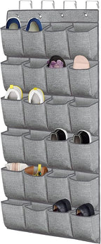 homyfort Over the Door Shoe Organizer,Hanging Shoe Rack Storage Holder with 24 Extra Large Fabric Pockets for Closet,Men Sneakers,Women High Heeled Shoes,Slippers,Grey 61.4''x22''