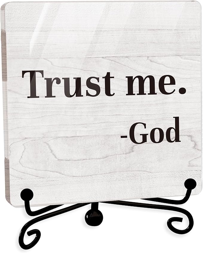Modern Farmhouse Decor, Home Decor For Living Room, Boho Chic Aesthetic Shelf Decorations, Christian Trust Me God Acrylic Sign, Farmhouse Entryway Tv Stand Fireplace Coffee Table Decoration (16)