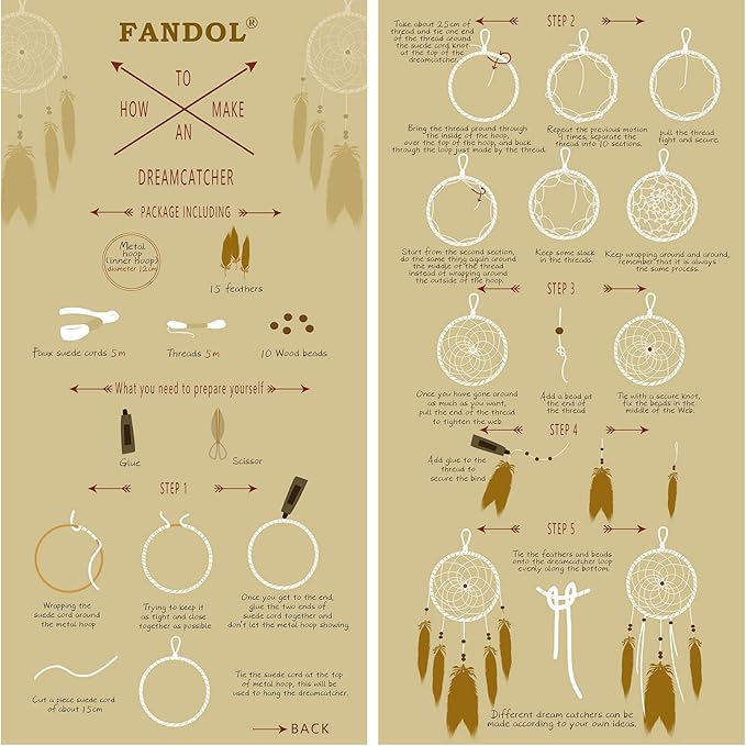 DIY Dream Catcher Beginner Kit, Making Dream Catcher Supplies Include Metal Hoop, Feathers, Faux Suede Cord, Thread, Wood Beads (White)