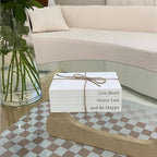 Decorative Books for Home Decor, White Faux Books for Decoration, Rustic Farmhouse Stacked Display Books with 52in Wood Bead Garland for Coffee Tables Living Room, (Happy)