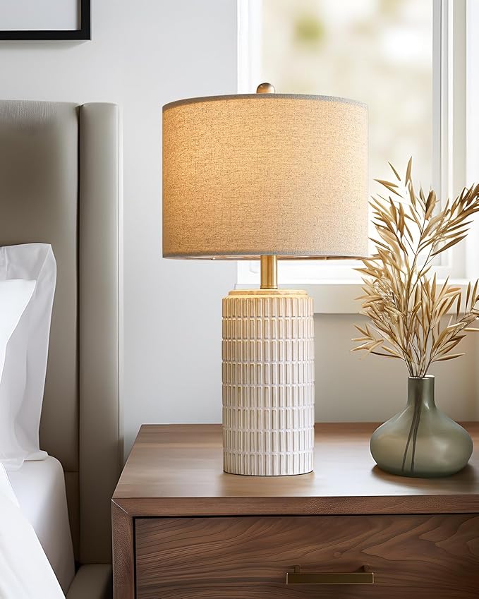 PoKat 23'' Bedside Table Lamp for Bedroom Nightstands, Birthday Gifts for Women Mom, House Warming Gifts New Home Decor, Ceramic Desk Lamp for Living Room, White Modern Bedroom Lamp
