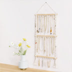 Dahey Hanging Jewelry Organizer Macrame Necklace Holder with 30 Hooks Wall Mounted Jewelry Hanger Over Door Necklace Rack with Tassel for Necklace Bracelet Earring Headband Bow Organizer