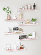 Floating Shelves for Wall, Shelves for Decor Storage Set of 6, Wall Mounted Wood Shelf for Bedroom, Living Room, Bathroom, Kitchen,Long Picture Ledge Shelves. (Pink)