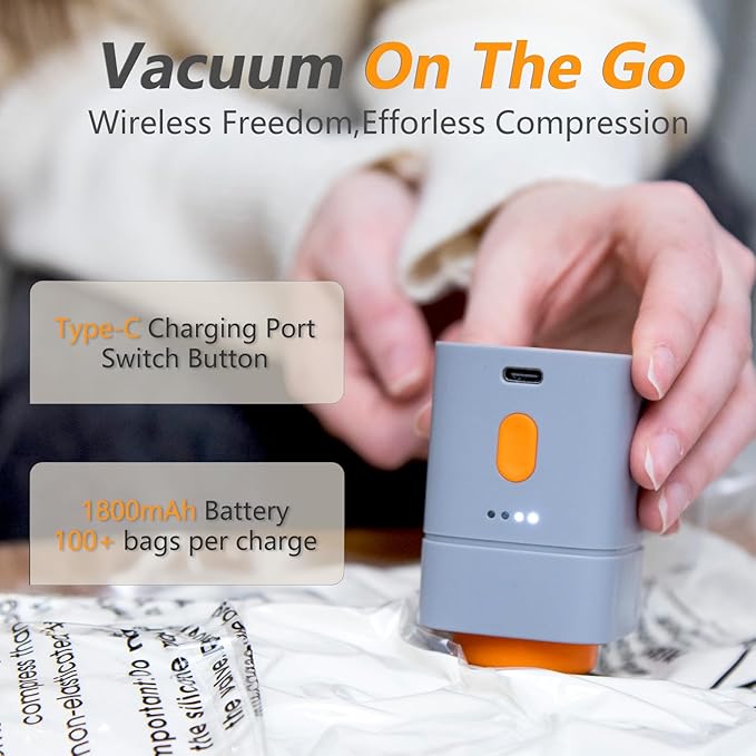 Fast-Charging Wireless Pump and 8 Pack Vacuum Compression Storage Bags,Multi-Size Combo 70% Space Saving for Clothing, Bedding & Seasonal Storage & Space Saver for Luggage
