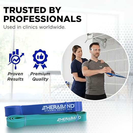 THERABAND High Resistance Bands, Set of 2 Elastic Super Bands for Improving Flexibility, Injury Rehab, & Full Body Workouts, Heavy Duty Stretch Bands for Lifting, 1 Medium & 1 Heavy Band, Multicolor