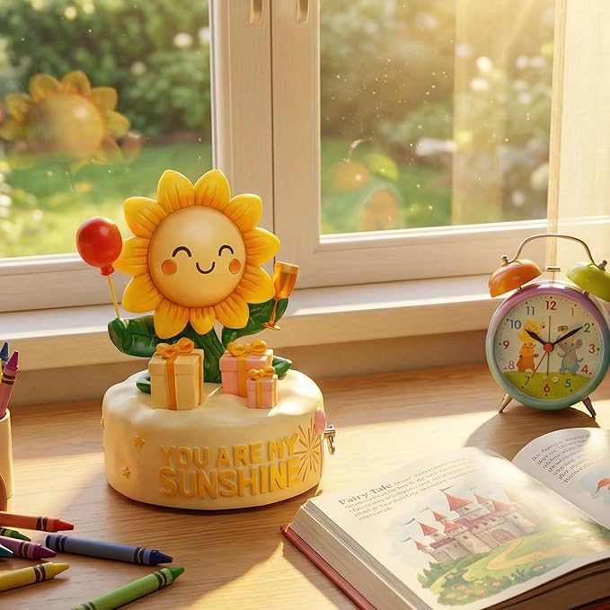 Bowu You are My Sunshine Music Box Decor – Sunflower Figurine with Wind up, Collectible Gift for Mom, Daughter, Girlfriend, Desk & Home Ornament