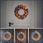 Patriotic Wreath 18 Inch American Flag Wreath for Front Door, Burlap Red White and Blue Decor with Stars Stripes and Timer-Equipped Light Strip for 4th of July Memorial Day Veterans Day
