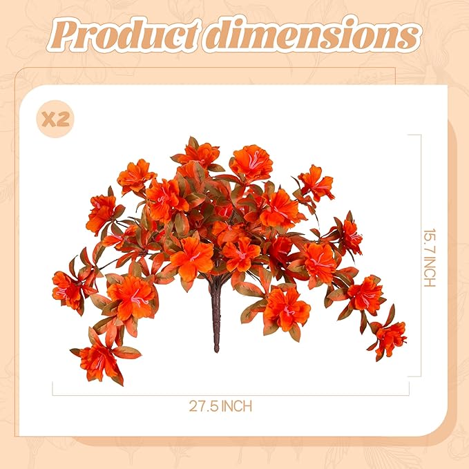 Fall Flowers Artificial for Decoration, Fake Silk Rhododendron Flowers for Outdoors, 2 Bundles Faux Azalea Outside UV Resistant No Fade Floral for Home Garden Balcony Walkway Wedding Party Decor