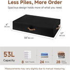 StorageWorks Underbed Storage Containers with Lids, 2-Pack 6" Low Profile Under Bed Organizers for Clothes, Bedding and Sweaters, 53L Large Fabric Storage Bins, Foldable Space Saving, Black