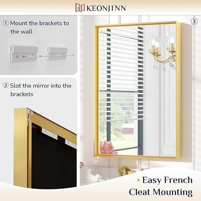 Keonjinn 30 x 30 Inch Gold Bathroom Mirror for Over Sink Square Wall Mirror Brushed Gold Metal Framed Mirrors, Modern Farmhouse Rectangle Mirrors with Aluminum Alloy Frame(Horizontal/Vertical)