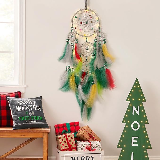 Christmas Rings Dream Catcher Handmade Christmas Dreamcatcher Hanging Decoration Home Wall Decoration Craft Ornament