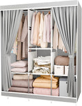 Portable Closet for Hanging Clothes 67 Inch Wide Large Capacity Portable Wardrobe Closet with Cover, Storage Shelves and 3 Hanging Rod, Gray Wardrobe Closet Easy to Assemble and Strong