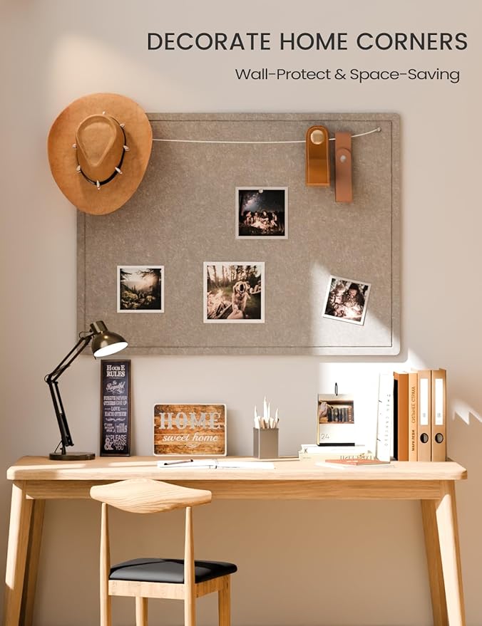 Fluxynara Large Bulletin Board, 47.2" x 35.4" Cork Board Alternative with 24 Safe Removable Adhesive Tabs, Foldable Felt Pin Board for Home Office, Classroom, Bedroom,Entryway for Walls—Taupe