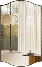 ANDY STAR 30"x48" Scalloped Mirror，Brushed Gold Rectangle Bathroom Mirror with Curved Edge Stainless Steel Metal Frame, Large Wall-Mounted Mirror for Bathroom, Entryway (Horizontal/Vertical)