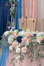 TINGE TIME Artificial Sweetheart Flower Swag with Tablecloth and Table Runner, Pack of 3 Floral Arrangement for Wedding Sweetheart Table Centerpiece Decoration (Dusty Rose & Navy Blue)