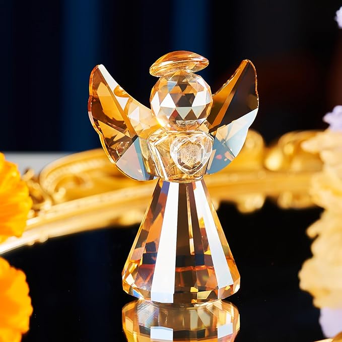 Crystal Guardian Angel Figurine Decoration, Glass Guardian Angel Statue Christmas Birthday Gifts for Women Daughter Girlfriend, Art Collectible Figurines Home Decor (Champagne)
