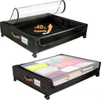 Larger Under Bed Storage with Wheels, 2-Pack XXL Underbed Shoe Storage with Clear Lid, Easy Pull-out Rolling Under Bed Storage Containers, Underbed Storage Bins for Clothes, Shoes, Black