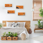 ONIZHITY 4 Pcs Orange Bathroom Decor Boho Wall Art With Relax Soak Unwind Breathe Quotes - Abstract Wooden Farmhouse Decor for Bedroom Living Room Office (10x4 Inch)