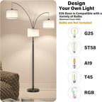 SUNMORY 3 Lights Floor Lamp for Living Room, 78" Tall Standing Lamp with Hanging Drum Shade, Modern Arc Floor Lamps with Heavy Base, Mid Century Arched Tree Floor Lamp for Bedroom, Office, Corner