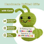 Positive Christmas Caterpillar Encouragement Gift – Mini Crochet with Change Quote Card – Small Handmade Comfort Gift for Best Friends Coworkers – Positive Inchworm Motivation Present