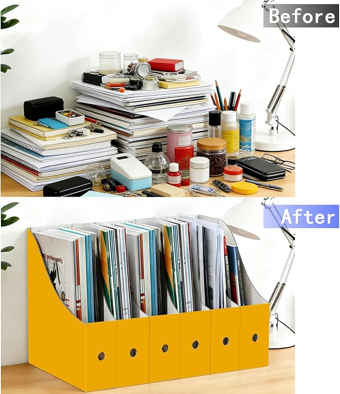 Limitliho 12 Pack Yellow Cardboard Magazine Holder, Sturdy Book Bins for Classroom, Vertical File Folder Organizer, 10.6'' 10.2'' 3.5'' Inch Magazine Rack or Storage Box