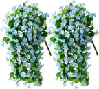 Artificial Fake Hanging Flowers Plants for Outdoor Spring Decoration, 2PCS Faux Silk Violet UV Resistant Look Real Trailing Vines for Outside Home Planter Porch Patio(Blue)
