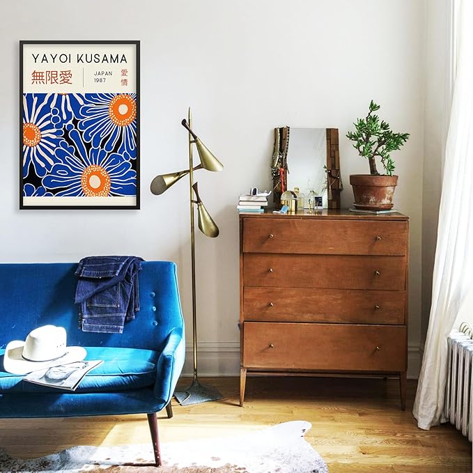 Yayoi Kusama Print Vintage Japanese Wall Art Abstract Yayoi Kusama Poster Minimalist Painting Art Exhibition Suitable for Japanese Bedroom,Living Room Office Decor 8x10in Black Framed