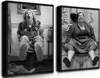 Funny Wall Art Set of 2 - Black Floating Frame Black and White Vintage Humor Bathroom Wall Decor, Dumb And Dumber Movie Posters Art, Bathroom Decor Canvas Wall Art 12x16 in
