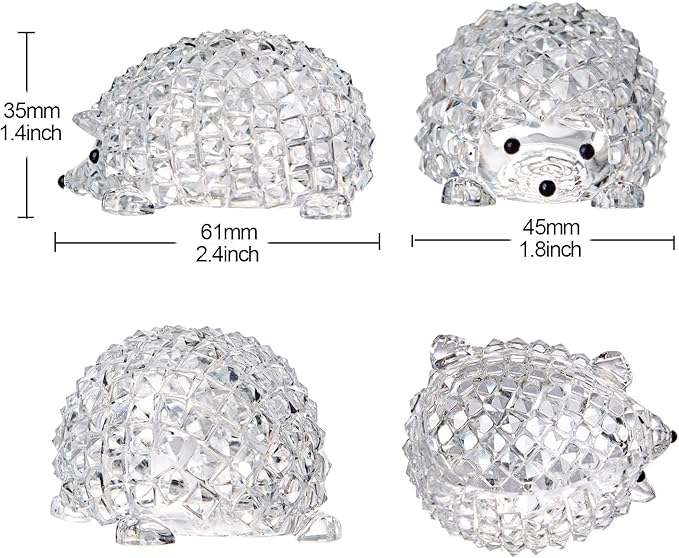 LONGWIN Mini Statues of Glass Hedgehog Crystal Animal Collectible Figurines Home Tabletop Decorative Ornaments