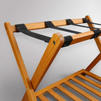 Casual Home Foldable Solid Wood Fully-Assembled Luggage Rack, 26.75"Wide with Shelf, Honey Oak