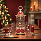 14" Christmas Snow Globe Lantern with Santa Claus - Swirling Glitter LED Light Musical Water Lantern with Rotatable Interior - Vintage Xmas Gifts - USB Plug or Battery Operated Home Decor (Palace Red)