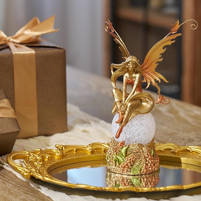 Resin Fairy Statue with Light Elegant Fantasy Decor, Hand-Painted Angel Figurine Lamp Graceful Fairy Sculpture for Bookshelf, Mantel, Bedroom, Thoughtful Gift for Women, Friends