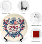 250th Anniversary Decorative Plates 8 Inch Baseball Theme Patriotic Decorations Commemorative Plates with Stand Independence Day 4th of July Semiquincentennial Decor