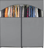 HOLDN’ STORAGE Portable Wardrobe Closet - 65 lb Large Capacity, Internal Heavy Duty Metal Rod, Zipper & Clear Window, Durable Clothes Organizer, Tool-Free Easy Assembly, Dark Gray Canvas Cover