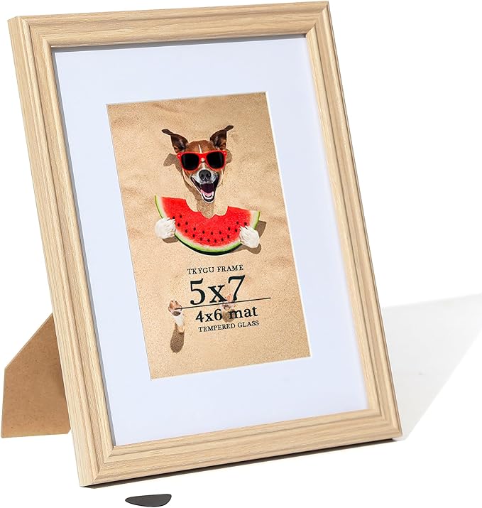 5x7 Picture Frame Natural,5 x 7 Frames with Mat for 4 x 6,Wooden Frame 5x7 with Tempered Glass,5 by 7 Frame Collage Frames Wall or Tabletop, Perfect for Décor Gifts