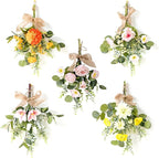 Artificial Teardrop Wreath, 17inch Decorative Swag with Flower and Eucalyptus Leaves, Hanging Simulation Flowers Bouquet, Spring Summer Wall Swag for Wedding Arch Wall Decor(#3)
