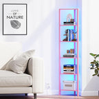 TUTOTAK Corner Shelf with LED Light, 6-Tier Corner Bookshelf for Small Space, Narrow Display Corner Shelf Stand with Storage Rack, for Living Room, Bedroom, Pink BS05BP006L