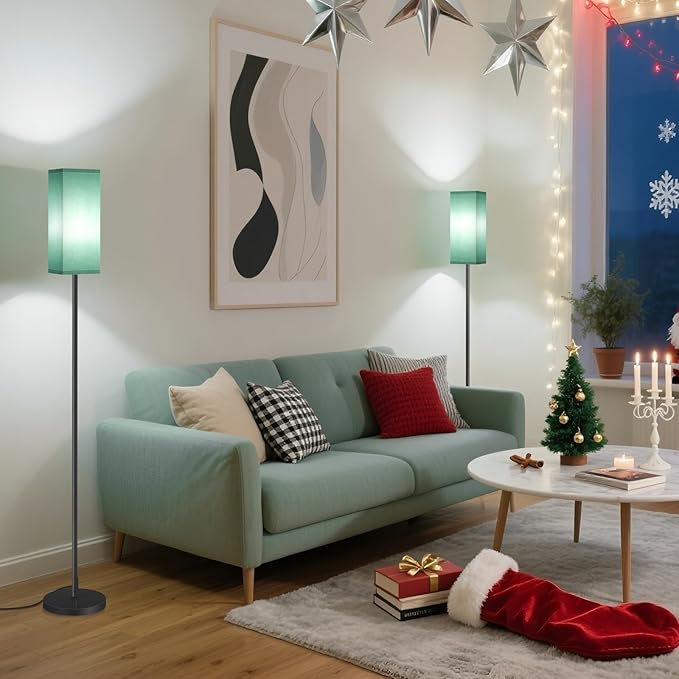 64.6" Floor Lamp, Pole Lamp with Foot Switch, Modern Standing Lamp, Minimalist Freestanding Lamp (Bulb Not Included), for Living Room, Bedroom Office ETL Listed, Black and Teal J07LD05