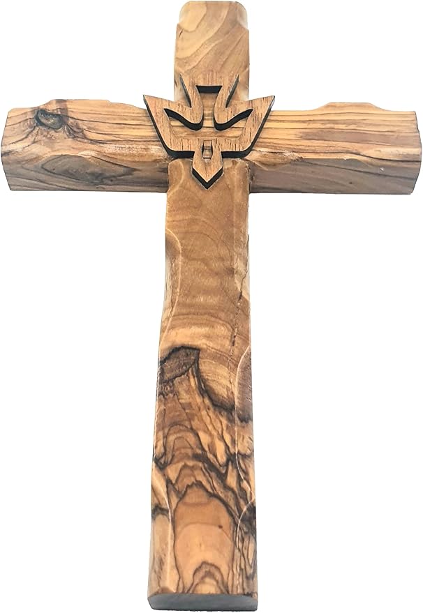 Zuluf 7.8" Olive Wood Dove Cross Wall Hanging Christian Holy Spirit Carved Jerusalem Gift Bedroom Decor CRS019