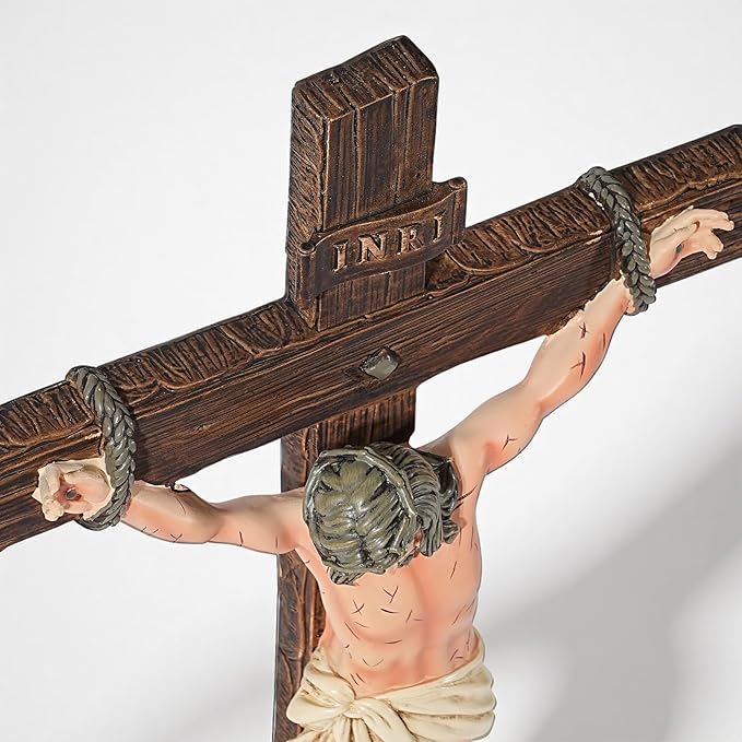 LADDERU Catholic Crucifix Wall Cross, 12 Inch Modern Jesus Christ on Cross INRI Sign, Catholic Hand-Painted Crucifix Wall Decor for Home, Bedroom, Living Room, First Communion & Confirmation Gift