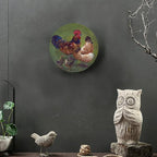 Rooster Decorative Plate Stand, 8 Inch, Rooster Chicks Hang Out on The Lawn Round Display Plate, Hanging Decorative Plate with Display Stand, for Wall Hanging Living Room Bathroom Decor Gift