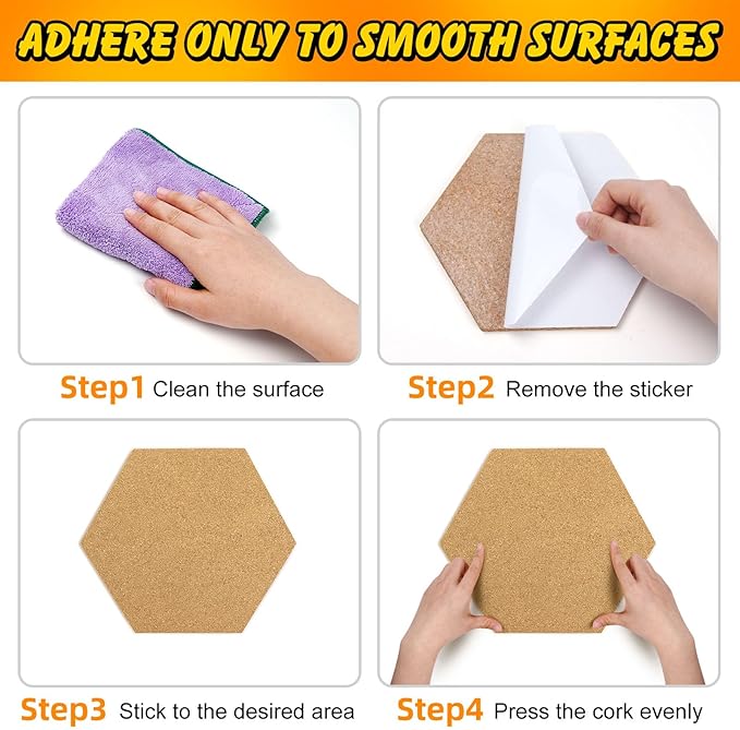 TUPARKA 6 Pack Cork Board Hexagon Bulletin Boards Cork Tiles 8.2"x7" - 1/4" Self-Adhesive Corkboards with 50 Push Pins Mini Wall for Wall Home School Office Decorative