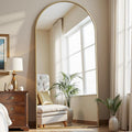Dewfig 71"X26" Arched Full Length Mirror, Free Standing Leaning or Wall-Mounted Mirror, Aluminum Frame Modern Mirrors for Living Room, Bedroom, Cloakroom, Gold
