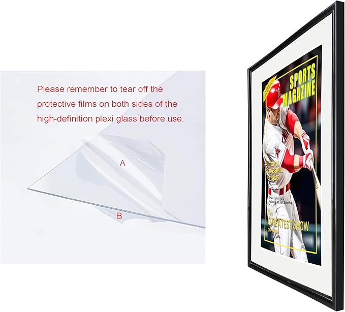 4 Packs Sports Magazine Frame Fits Measuring 8.5 x 11.25 Inch Magazine Display Frame with White Core Matting and Installed Hangers for Wall Hanging