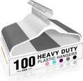 HOUSE DAY Heavy Duty Plastic Hangers 100 Pack, Clothes Hangers with Non-Slip Rubber Pads - 0.2 Inch Thin Space Saving Coat Hanger for Closet Organizer, 360° Swivel Hook for Shirts, Pants, Suit (White)