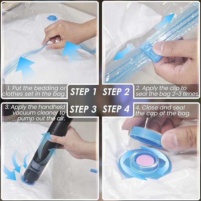 15 Vacuum Seal Bags with Portable VACUUM (as Electric Pump) for Clothing - Space Saver Vacuum Storage Packing Bags Sealed for Clothes in Large, Jumbo etc. Size