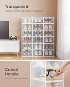 SONGMICS Shoe Boxes, Shoe Storage Organizers Rack for Closet, Plastic Stackable Sneaker Containers Case, 18 Pack, Transparent and Cloud White ULSP318W01