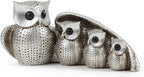 Cute Silver Family of Four owl Figurines Home Décor Sculpture with Three Baby Owls Décor for Shelf Gifts Decoration for Birds Lovers Home,Office, Bookself