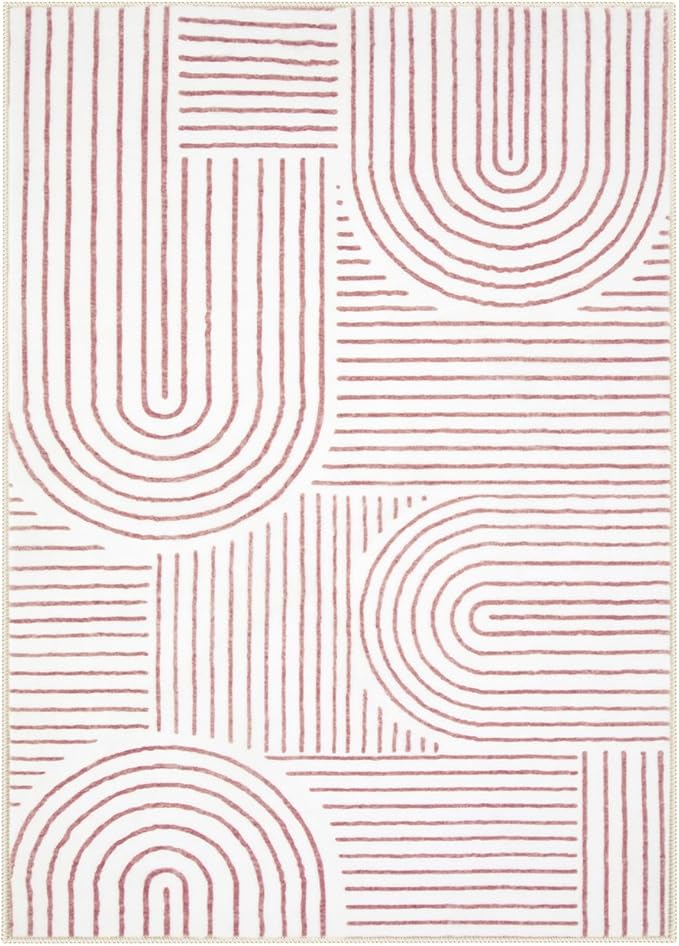 Lahome Abstract 6x9 Area Rugs, Soft Washable Rugs for Living Room Ultra-Thin Non Slip Dining Room Rug, Pink Rug Throw Large Carpet for Bedroom Office(6'x9',Pink/White)